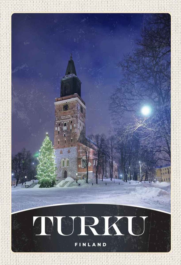 Holzschild 30x20 cm Turku Finnland Kirche Schnee Winter Bildmotiv Reisemotiv Abenteuer Reisen