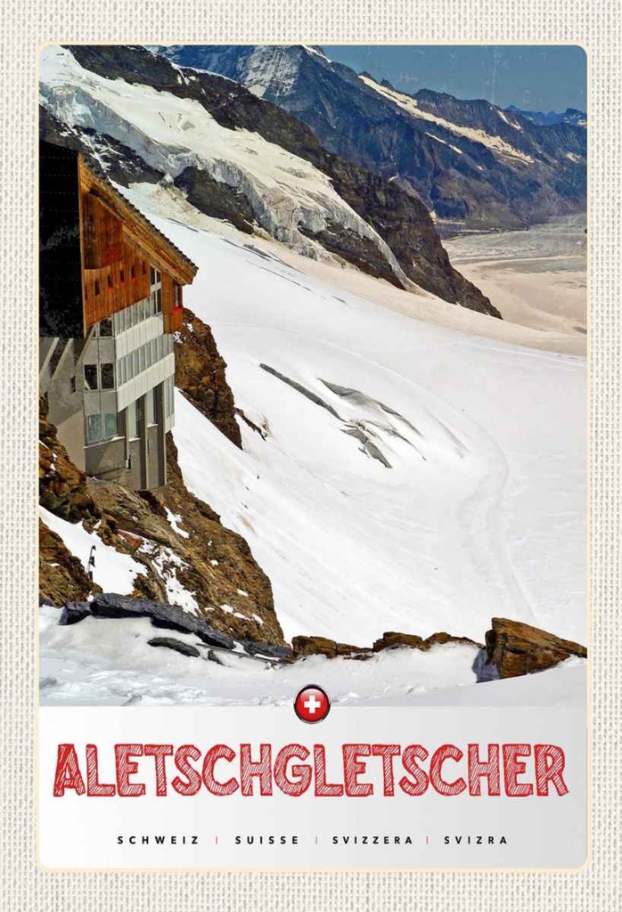 Holzschild 30x20 cm Aletschgletsch Schweiz Schnee Winter Bildmotiv Reisemotiv Abenteuer Reisen