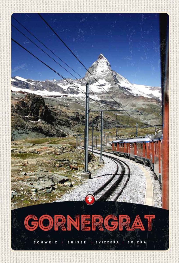 Holzschild 30x20 cm Gornergrat Schweiz Gebirge Schnee Bahn Bildmotiv Reisemotiv Abenteuer Reisen