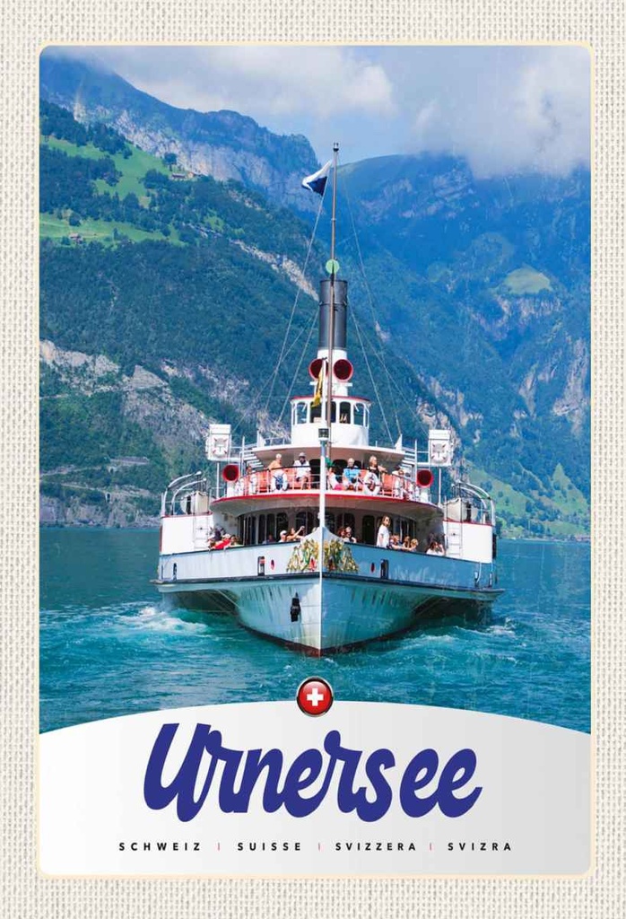 Holzschild 30x20 cm Urnersee Schweiz Europa Schiff Gebirge Bildmotiv Reisemotiv Abenteuer Reisen