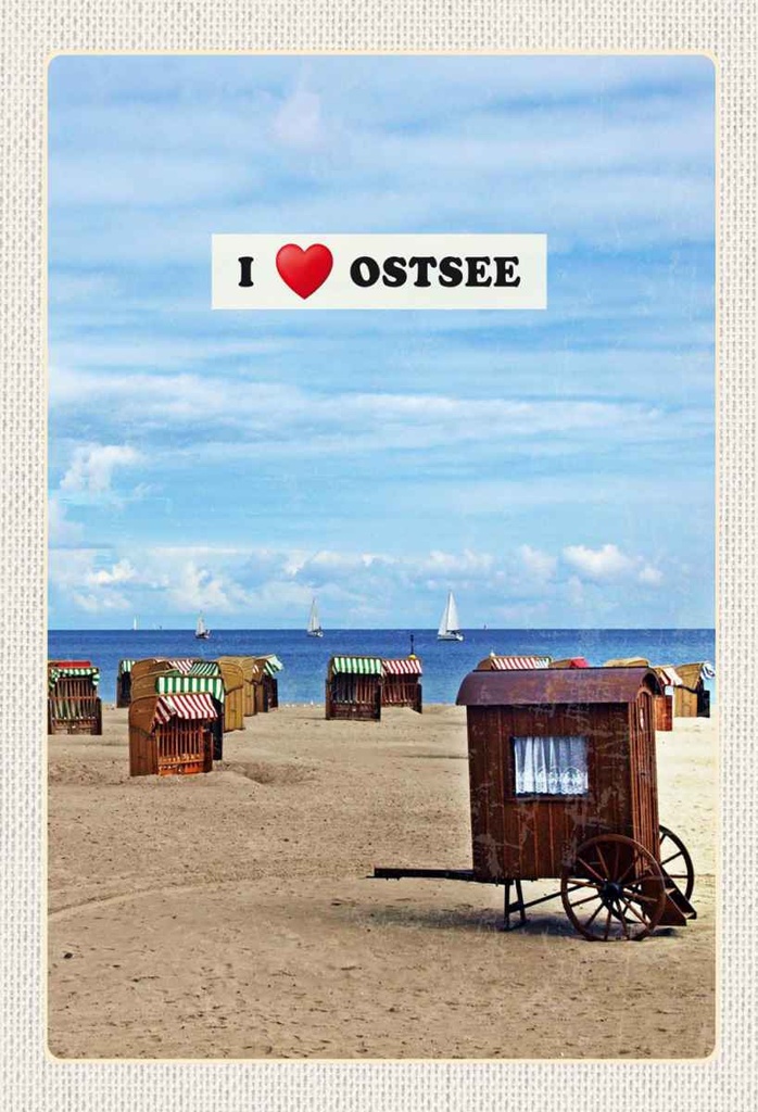 Holzschild 30x20 cm Ostsee Strand Meer Strandkorb Sand Bildmotiv Reisemotiv Abenteuer Reisen