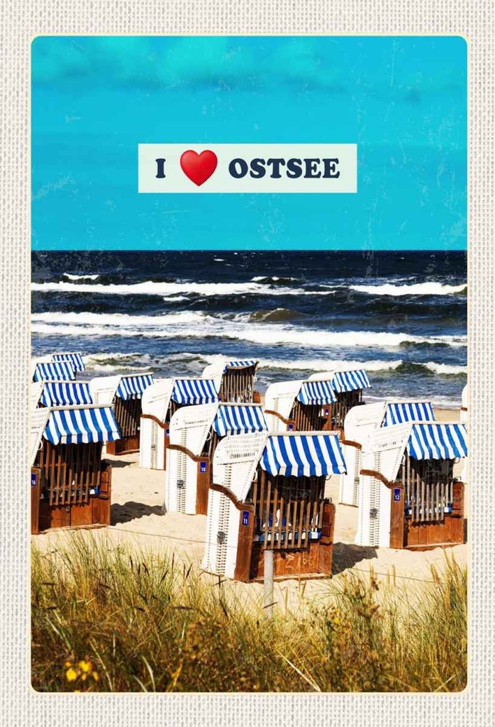 Holzschild 30x20 cm Ostsee Strankörbe Meer Strand Natur Bildmotiv Reisemotiv Abenteuer Reisen
