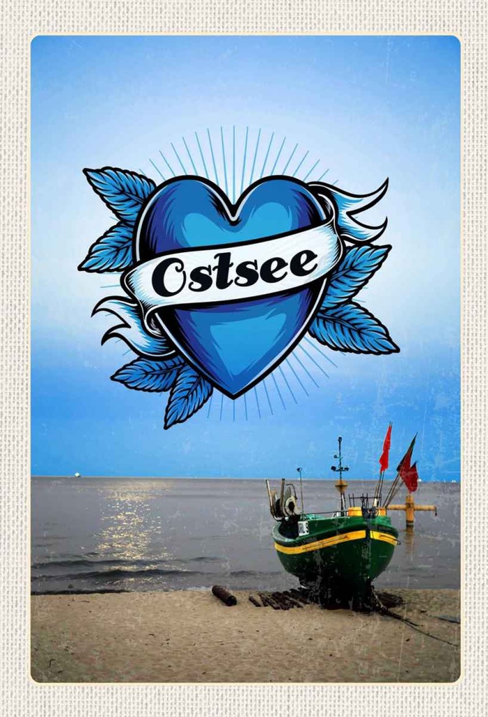 Holzschild 30x20 cm Ostsee Meer Boot Flagge Bootstour Bildmotiv Reisemotiv Abenteuer Reisen
