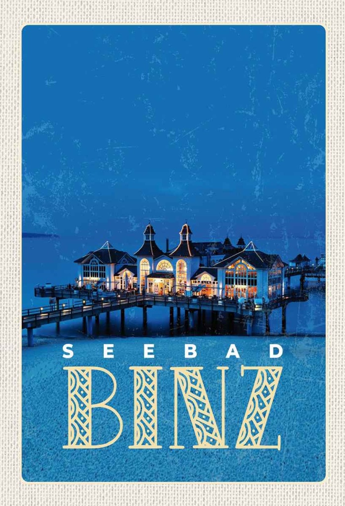 Holzschild 30x20 cm Binz Seebad Haus Meer Abend Bildmotiv Reisemotiv Abenteuer Reisen