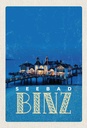Holzschild 30x20 cm Binz Seebad Haus Meer Abend Bildmotiv Reisemotiv Abenteuer Reisen