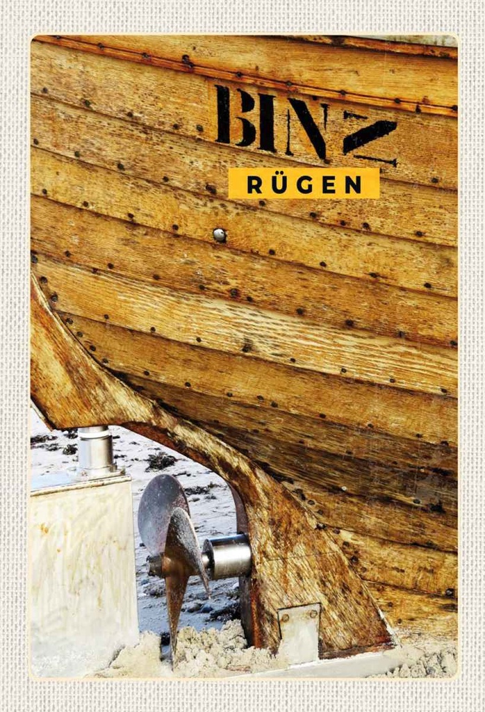 Holzschild 30x20 cm Binz Rügen Deutschland Boot Strand Bildmotiv Reisemotiv Abenteuer Reisen