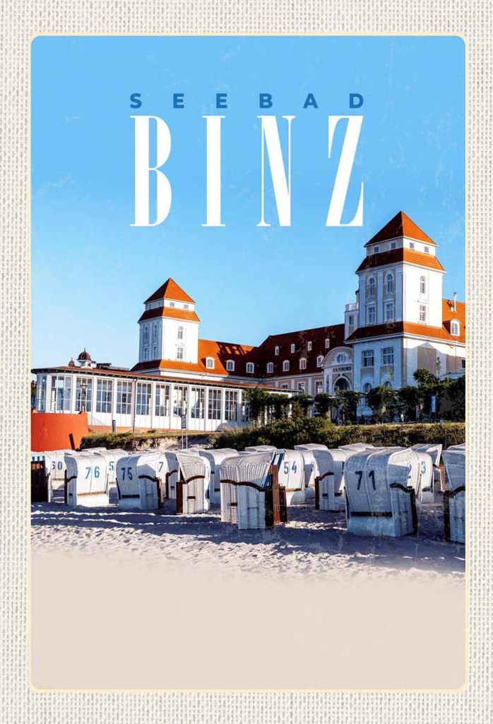 Holzschild 30x20 cm Seebad Binz Strandkörbe Strand Bildmotiv Reisemotiv Abenteuer Reisen