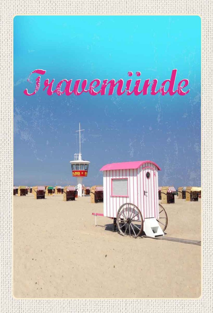 Holzschild 30x20 cm Travenmünde Strand Strankörbe DLRG Bildmotiv Reisemotiv Abenteuer Reisen