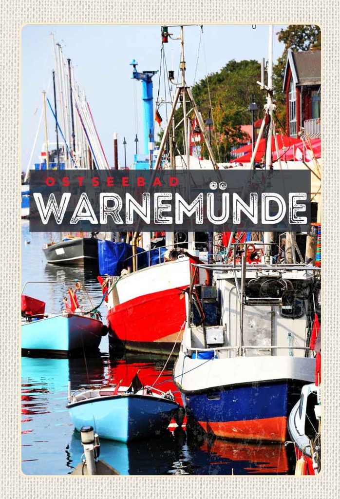 Holzschild 30x20 cm Warnemünde Ostseebad Schiffe Boot Meer Bildmotiv Reisemotiv Abenteuer Reisen