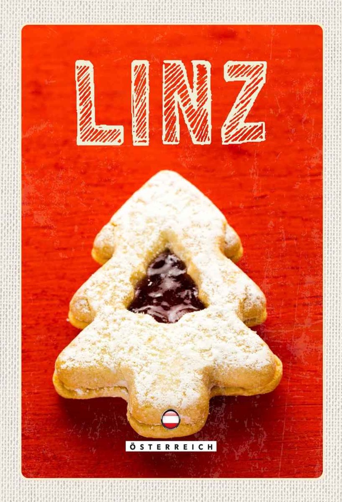 Holzschild 30x20 cm Linz Winter Plätzchen Erdbeerfüllung Bildmotiv Reisemotiv Abenteuer Reisen