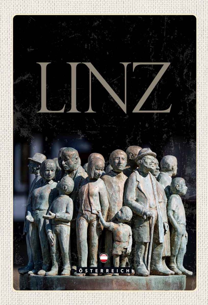 Holzschild 30x20 cm Linz Österreich Skulptur Menschen Bildmotiv Reisemotiv Abenteuer Reisen