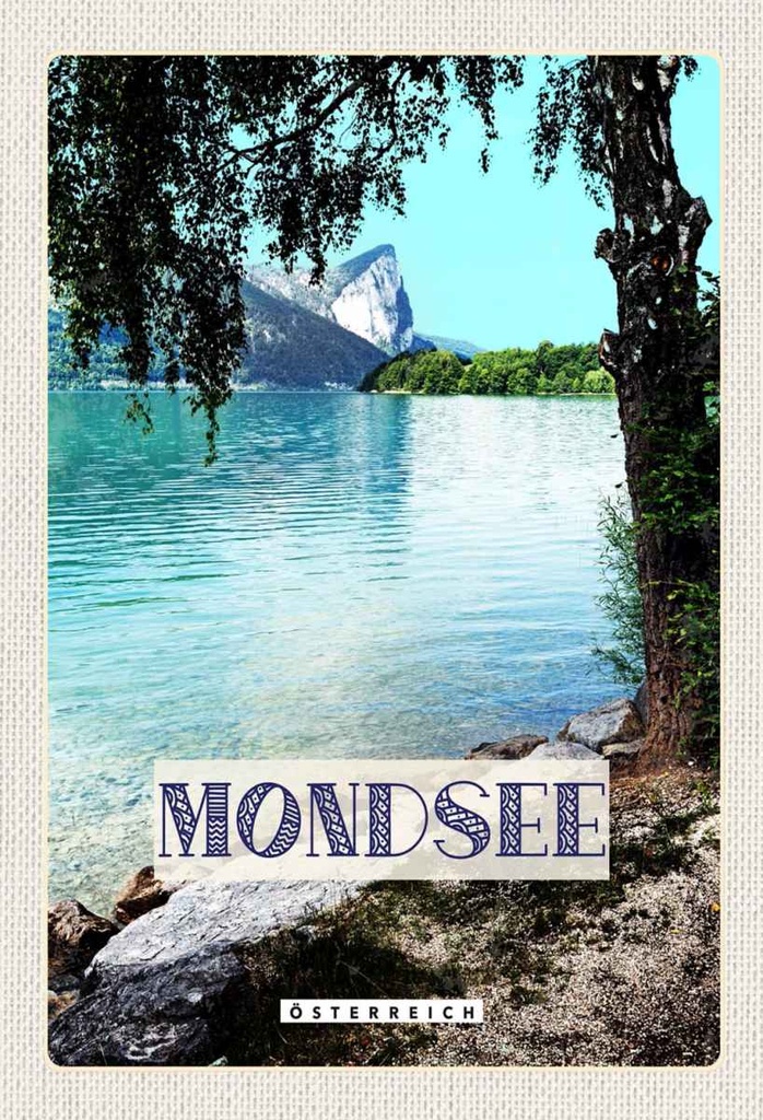 Holzschild 30x20 cm Mondsee Österreich See Wald Bildmotiv Reisemotiv Abenteuer Reisen