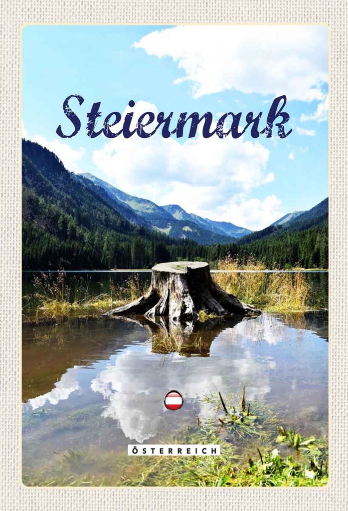 Holzschild 30x20 cm Steiermark Österreich See Wald Berg Bildmotiv Reisemotiv Abenteuer Reisen