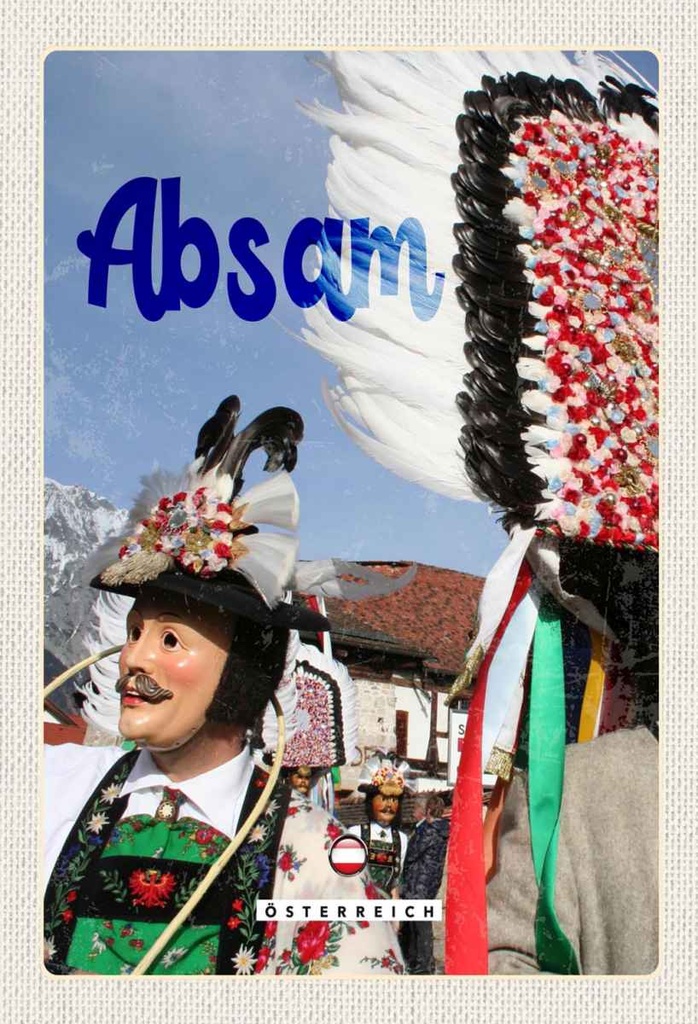 Holzschild 30x20 cm Absam Österreich Karneval Umzug Tirol Bildmotiv Reisemotiv Abenteuer Reisen