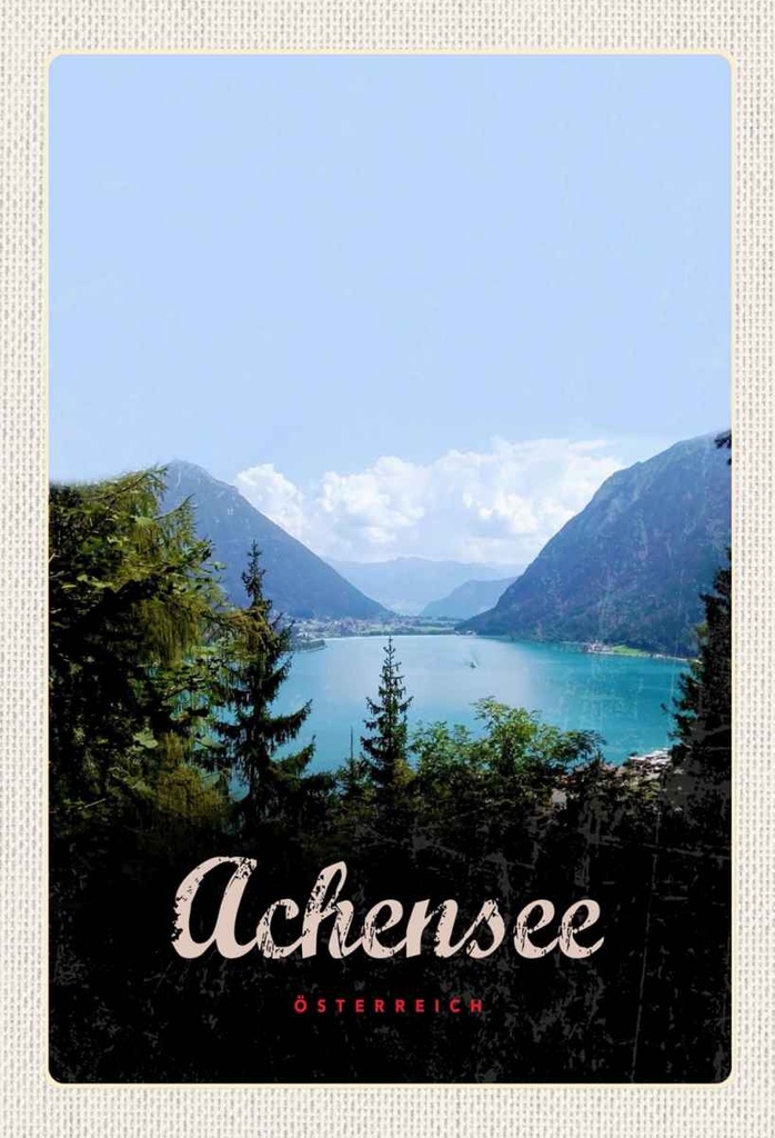 Holzschild 30x20 cm Achensee Wandertour Berge See Natur Bildmotiv Reisemotiv Abenteuer Reisen