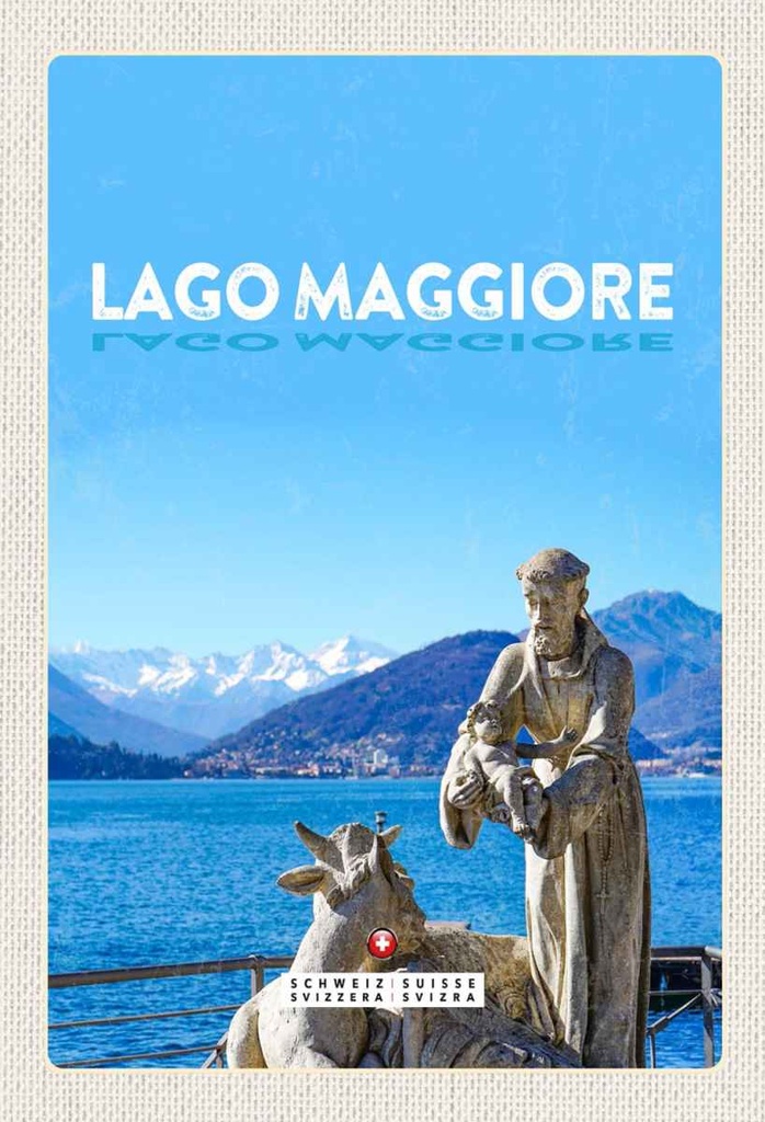 Holzschild 30x20 cm Lago Maggiore Schweiz Skulptur Ziege Bildmotiv Reisemotiv Abenteuer Reisen