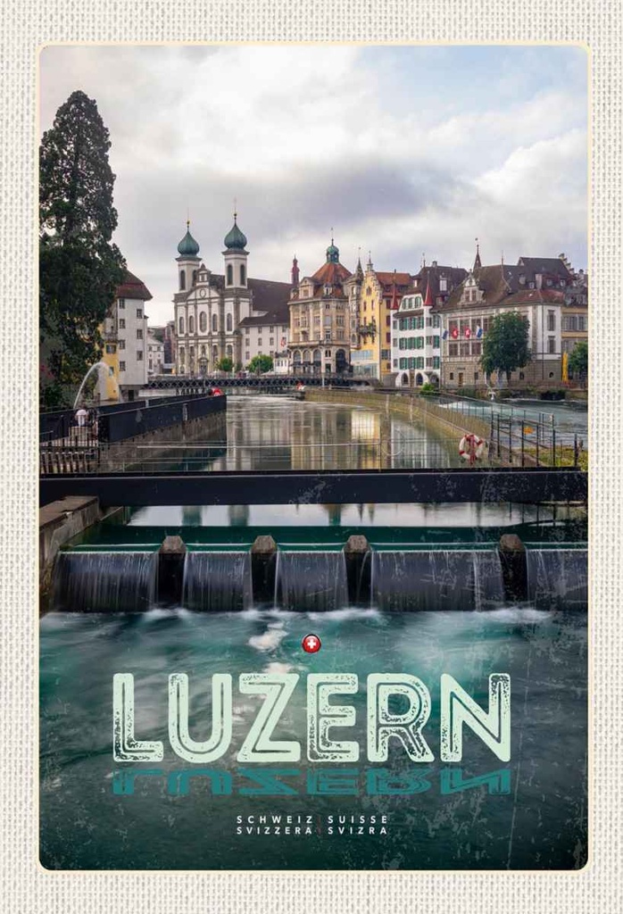 Holzschild 30x20 cm Luzern Schweiz Fluss Altstadt Bildmotiv Reisemotiv Abenteuer Reisen