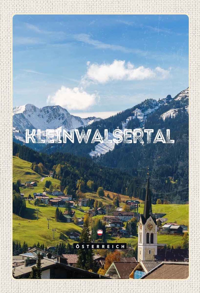 Holzschild 30x20 cm Kleinwalsertal Kirche Gondel Wanderung Bildmotiv Reisemotiv Abenteuer Reisen