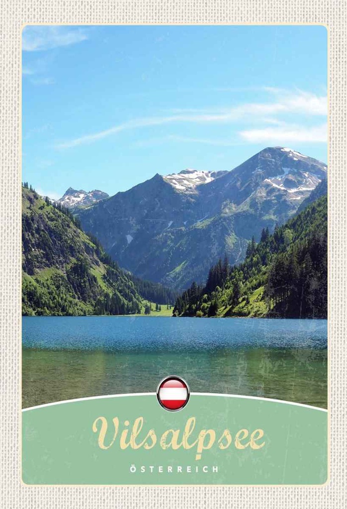 Holzschild 30x20 cm Vilsalpsee Österreich Wälder Wanderung Bildmotiv Reisemotiv Abenteuer Reisen