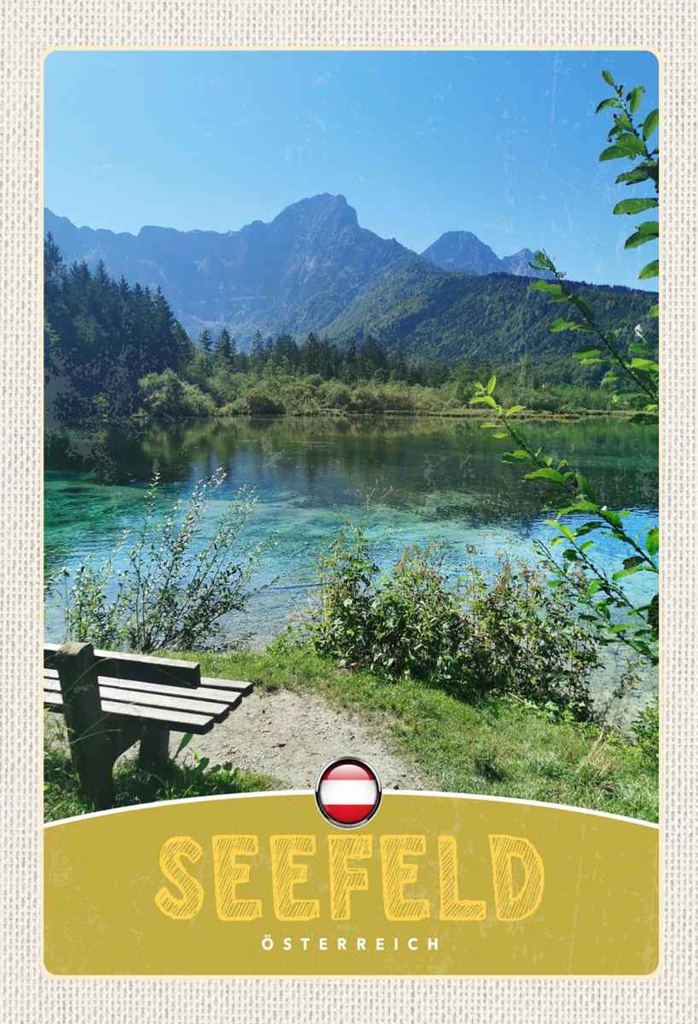 Holzschild 30x20 cm Seefeld Österreich Wald Wanderung Bildmotiv Reisemotiv Abenteuer Reisen