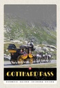 Holzschild 30x20 cm Gotthard Pass Schweiz Pferdekutsche Bildmotiv Reisemotiv Abenteuer Reisen