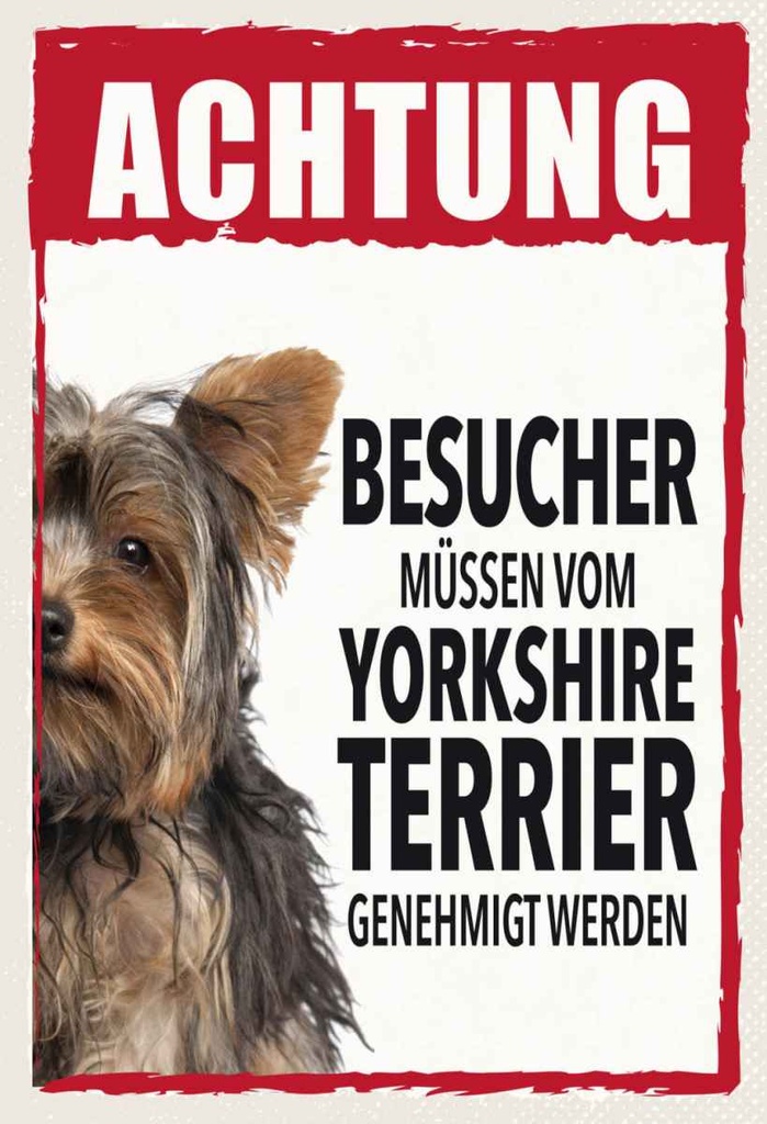 Holzschild 30x20 cm Tiere Achtung Yorkshire Terrier