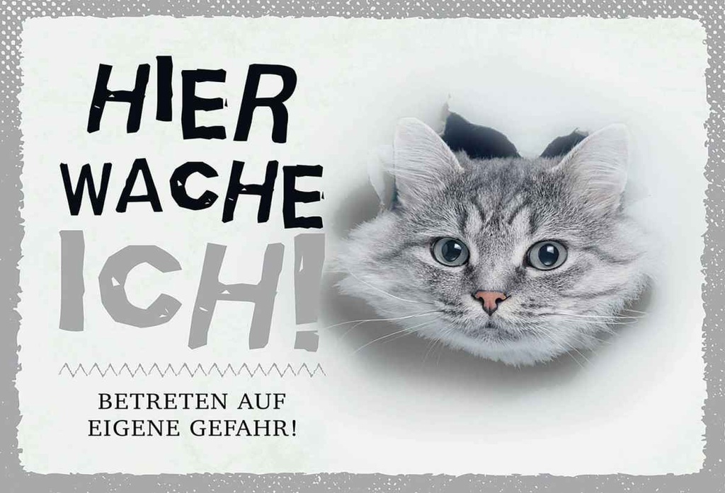 Holzschild 20x30 cm Katze hier wache eigene Gefahr