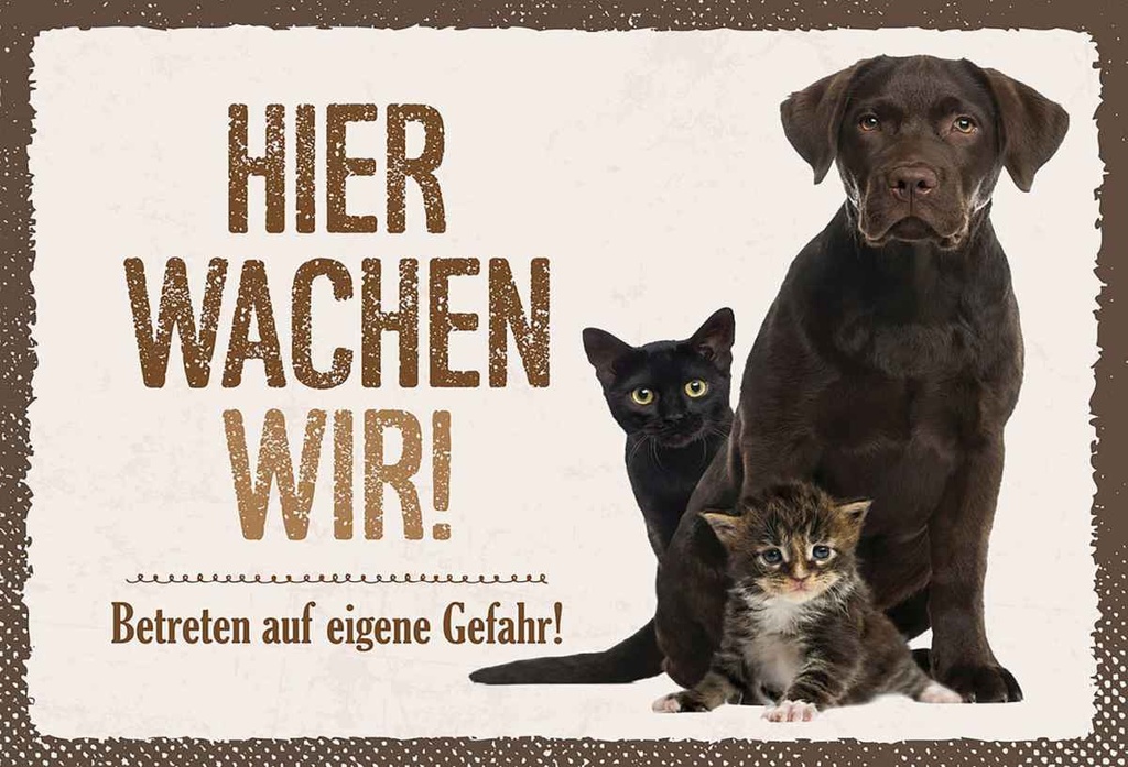 Holzschild 20x30 cm Tiere Hund hier wachen wir
