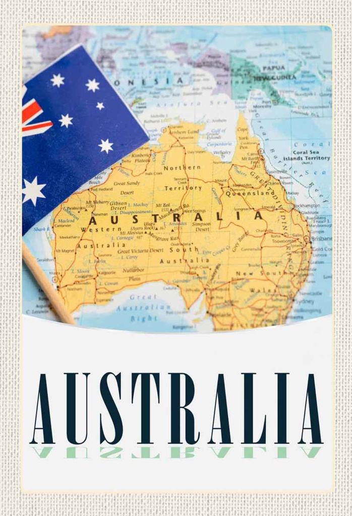 Holzschild 30x20 cm Australien Kontinent Atlas Karte Bildmotiv Reisemotiv Abenteuer Reisen