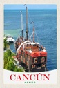Holzschild 30x20 cm Cancun Mexiko Schiff Jolly Roger Bildmotiv Reisemotiv Abenteuer Reisen