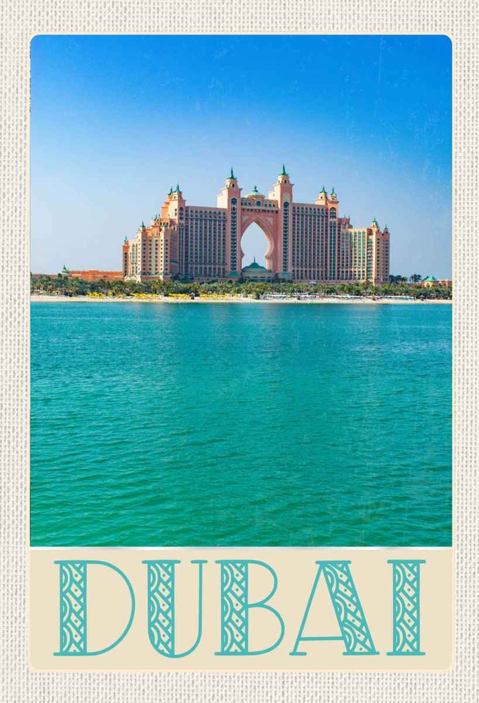 Holzschild 30x20 cm Dubai Strand Meer Moschee Sonne Bildmotiv Reisemotiv Abenteuer Reisen