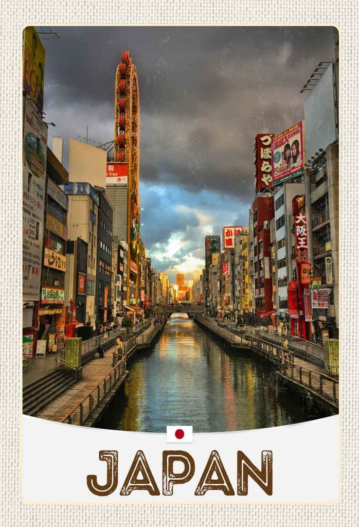 Holzschild 30x20 cm Japan Asien Fluss Stadt Urlaub Bildmotiv Reisemotiv Abenteuer Reisen