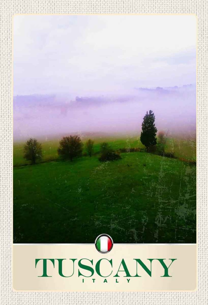 Holzschild 30x20 cm Toskana Italien Berge Wiese Natur Bildmotiv Reisemotiv Abenteuer Reisen