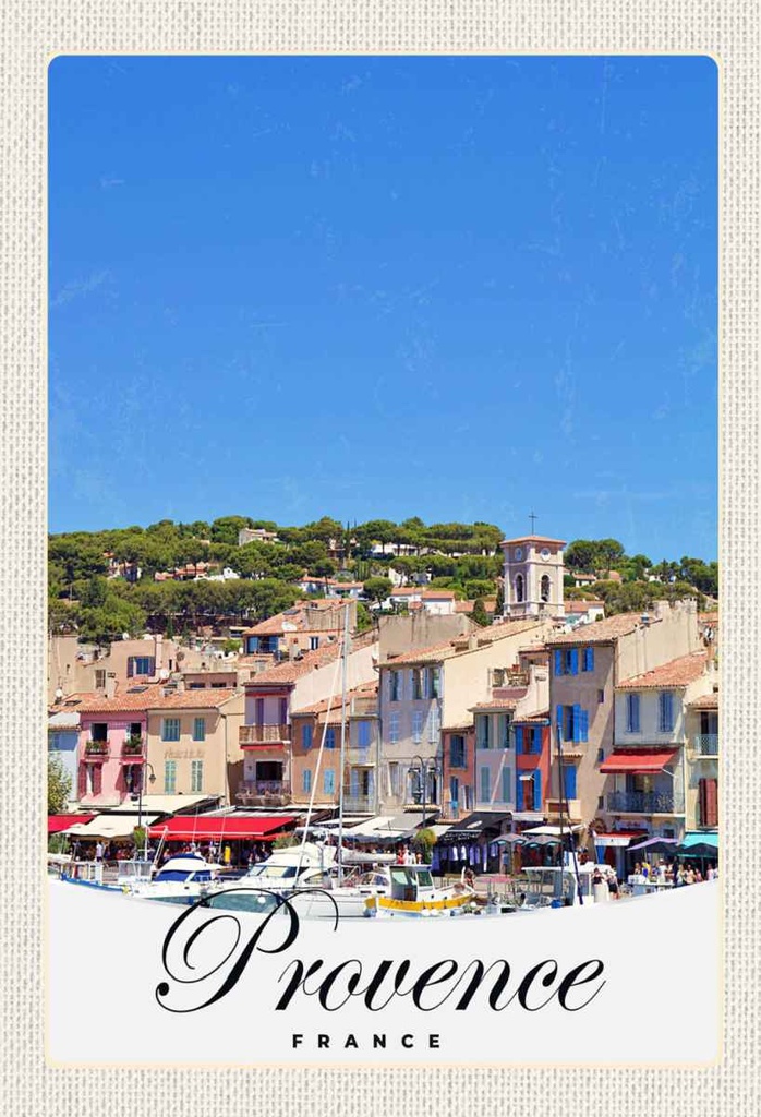 Holzschild 30x20 cm Provence Frankreich Boote Stadt