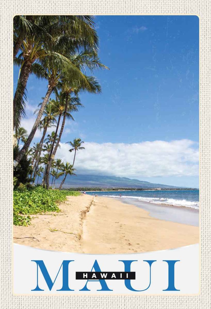 Holzschild 30x20 cm Maui Hawaii Insel Strand Wellen Bildmotiv Reisemotiv Abenteuer Reisen