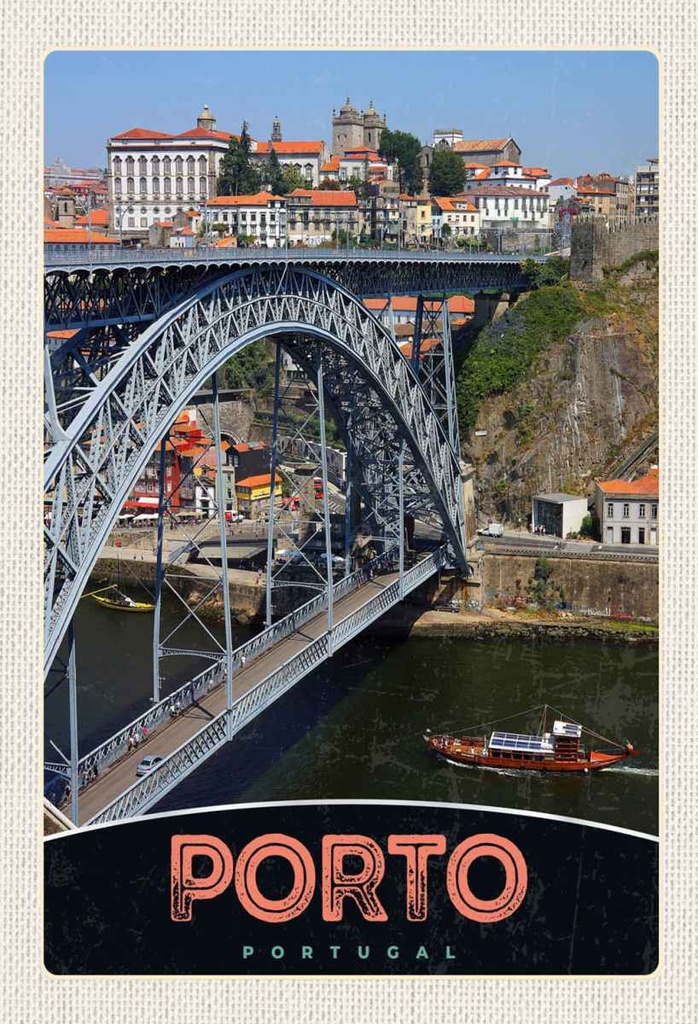 Holzschild 30x20 cm Porto Portugal Europa Brücke Bildmotiv Reisemotiv Abenteuer Reisen