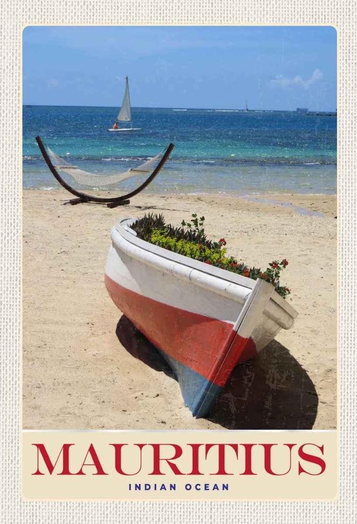 Holzschild 30x20 cm Mauritius Indischer Ozean Boot Bildmotiv Reisemotiv Abenteuer Reisen