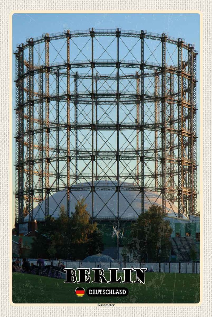 Holzschild 30x20 cm Berlin Deutschland Gasometer Bildmotiv Reisemotiv Abenteuer Reisen