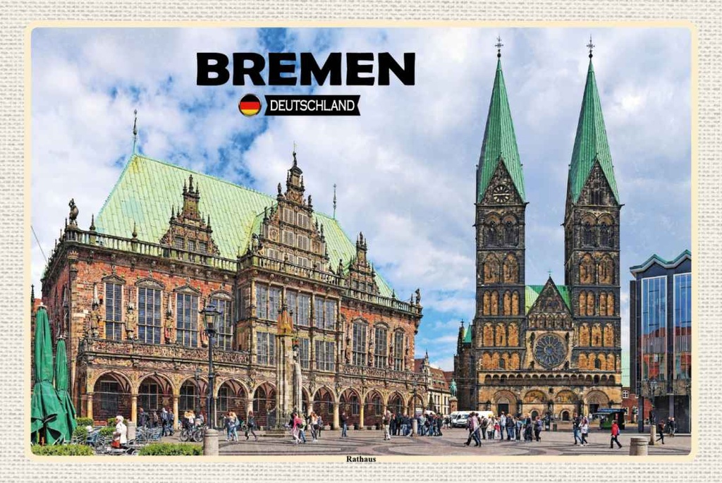 Holzschild 20x30 cm Bremen Deutschland Rathaus Bildmotiv Reisemotiv Abenteuer Reisen