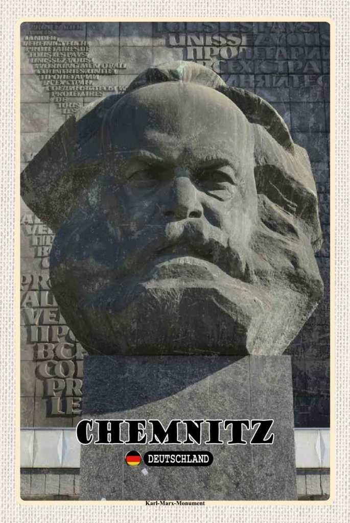 Holzschild 30x20 cm Chemnitz Karl-Marx-Monument Bildmotiv Reisemotiv Abenteuer Reisen