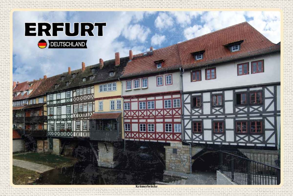 Holzschild 20x30 cm Erfurt Deutschland Krämerbrücke Bildmotiv Reisemotiv Abenteuer Reisen