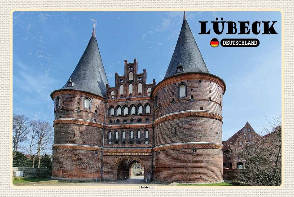 Holzschild 20x30 cm Lübeck Deutschland Holstentor Bildmotiv Reisemotiv Abenteuer Reisen