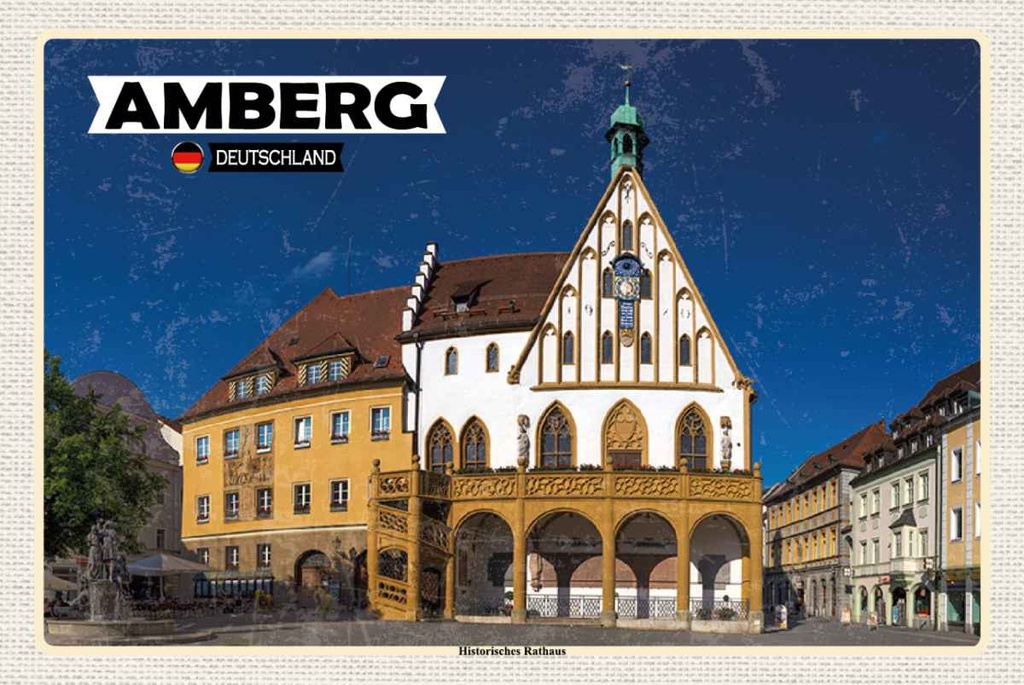 Holzschild 20x30 cm Amberg Historisches Rathaus Bildmotiv Reisemotiv Abenteuer Reisen