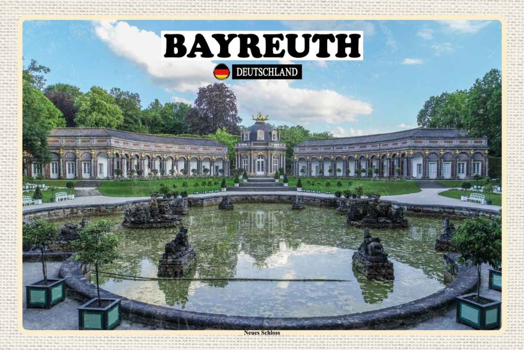 Holzschild 20x30 cm Bayreuth Neues Schloss Brunnen Bildmotiv Reisemotiv Abenteuer Reisen