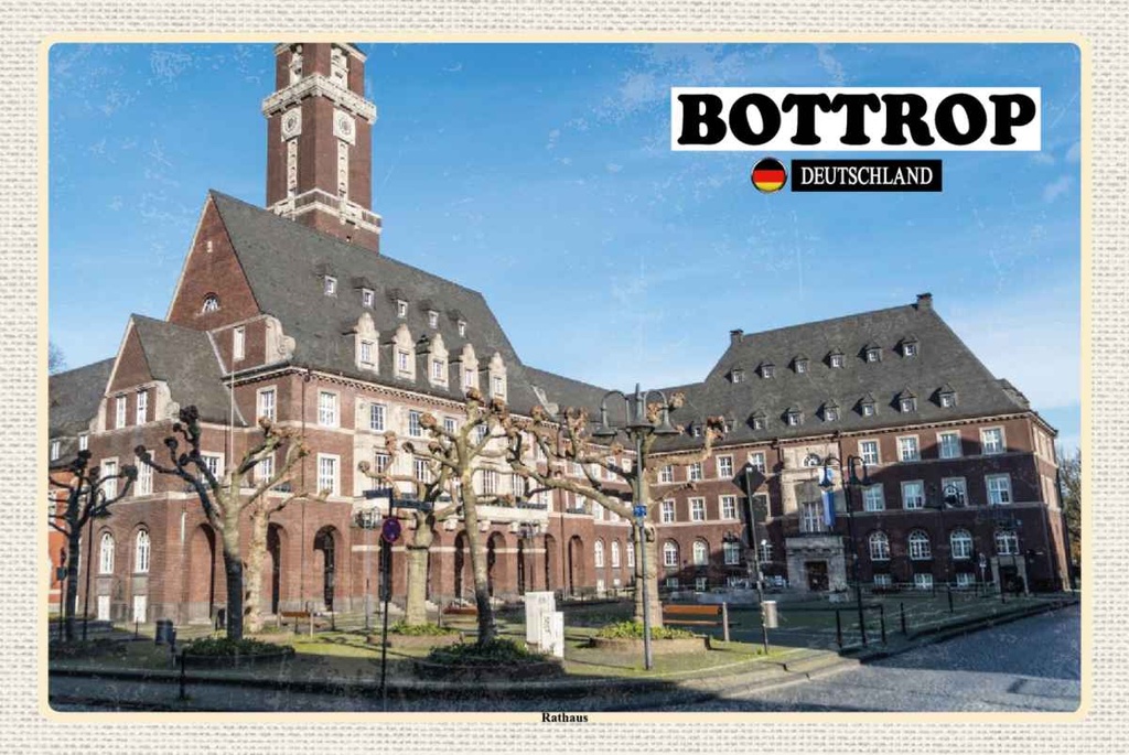 Holzschild 20x30 cm Bottrop Rathaus Architektur Bildmotiv Reisemotiv Abenteuer Reisen