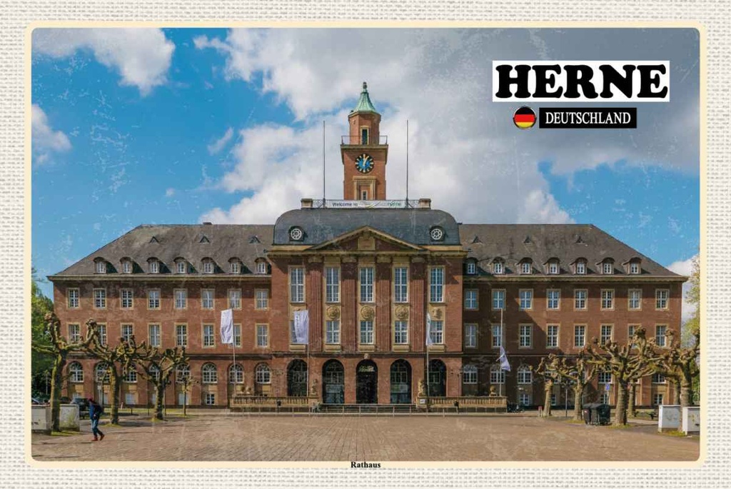 Holzschild 20x30 cm Herne Rathaus Architektur Bildmotiv Reisemotiv Abenteuer Reisen
