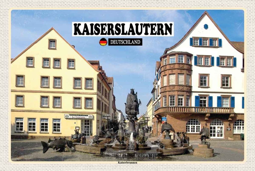 Holzschild 20x30 cm Kaiserslautern Kaiserbrunnen Bildmotiv Reisemotiv Abenteuer Reisen