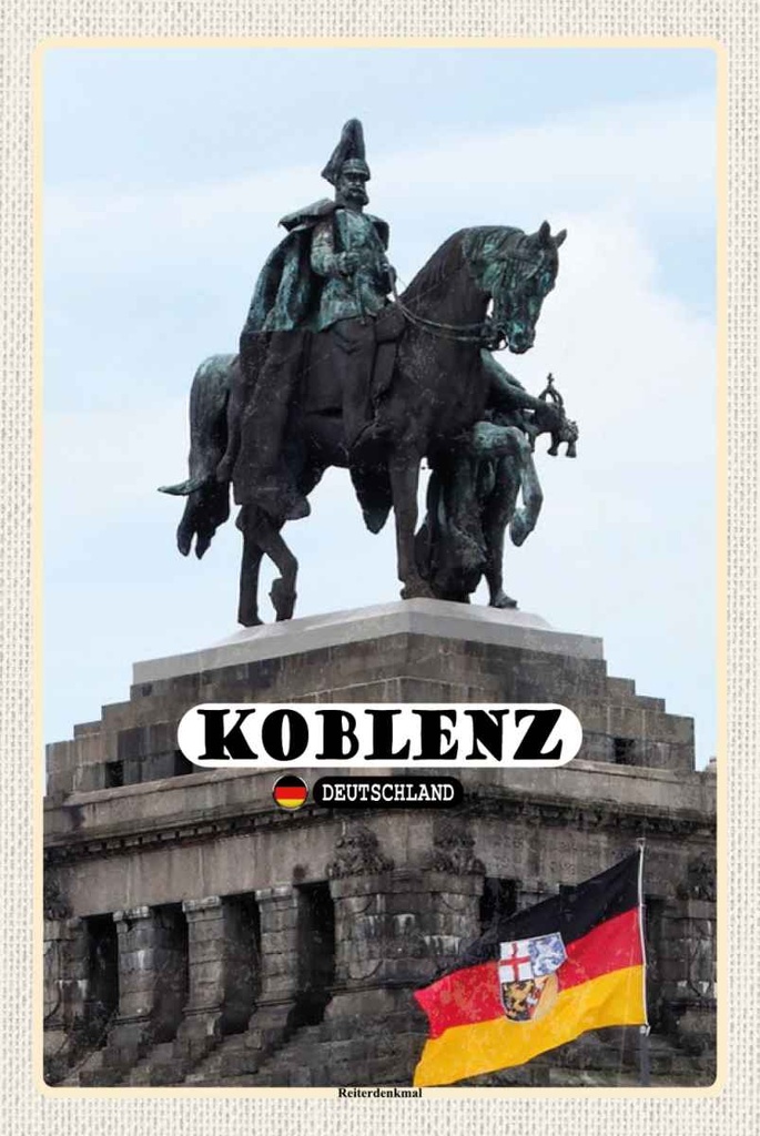 Holzschild 30x20 cm Koblenz Reiterdenkmal Skulptur Bildmotiv Reisemotiv Abenteuer Reisen