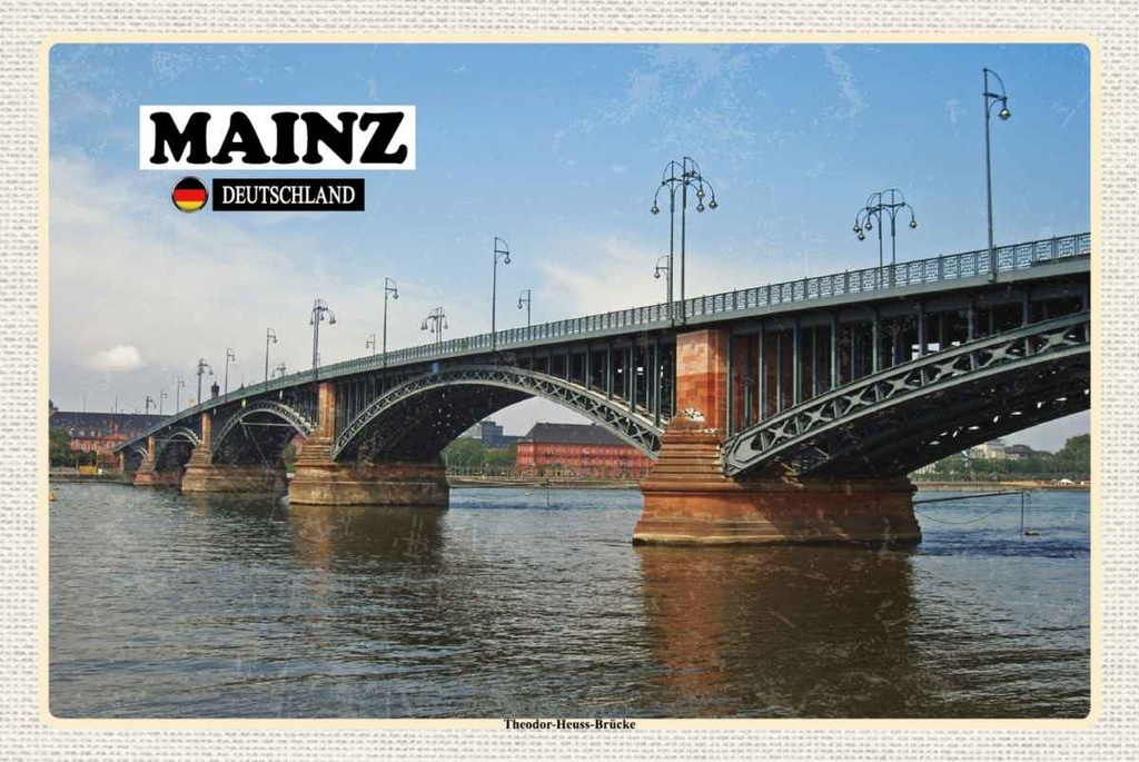 Holzschild 20x30 cm Mainz Theodor-Heuss-Brücke Bildmotiv Reisemotiv Abenteuer Reisen
