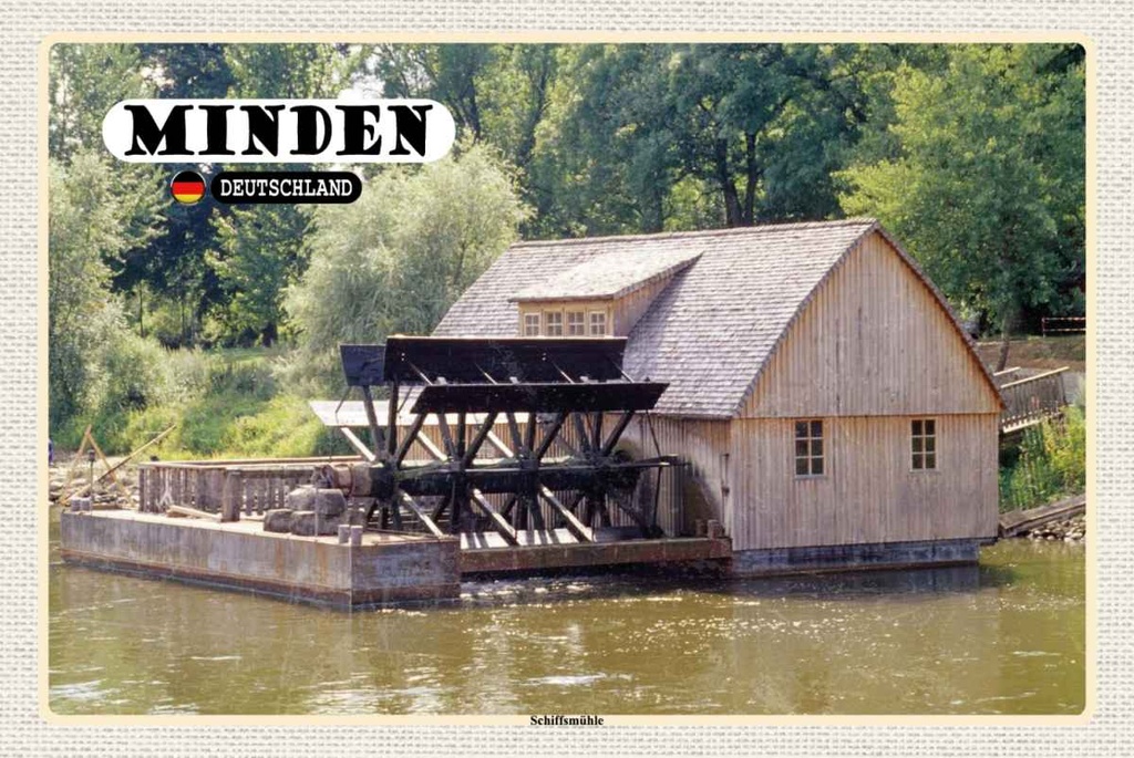 Holzschild 20x30 cm Minden Schifssmühle Fluss Bildmotiv Reisemotiv Abenteuer Reisen